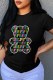 Black Street Fashion Print Letter O Neck T-Shirts