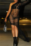 Orange Fashion Sexy Solid Hollowed Out See-through Backless Slit Oblique Collar Long Dress