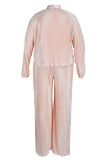 Pink Casual Solid Patchwork Buckle Turndown Collar Long Sleeve Two Pieces