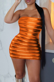 Orange Sexy Solid Patchwork Strapless Pencil Skirt Dresses