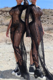 Orange Fashion Sexy Solid Hollowed Out See-through Backless Slit Oblique Collar Long Dress