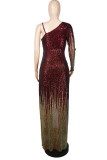 Green Sexy Solid Sequins Patchwork Asymmetrical Collar Evening Dress Dresses