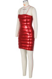 Red Sexy Solid Patchwork Strapless Pencil Skirt Dresses