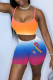 Orange Sexy Gradual Change Letter Print Patchwork Spaghetti Strap Sleeveless Two Pieces