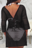 Red Casual Solid See-through Mesh Swimwears Cover Up