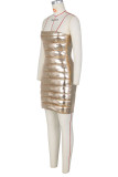 Gold Sexy Solid Patchwork Strapless Pencil Skirt Dresses