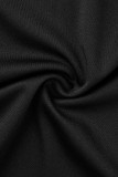 Black Fashion Casual Solid Patchwork Asymmetrical Oblique Collar Tops