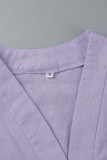 Purple Sexy Solid Patchwork V Neck Short Sleeve Two Pieces