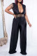 Black Sexy Print Patchwork V Neck Sleeveless Two Pieces