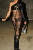Orange Fashion Sexy Solid Hollowed Out See-through Backless Slit Oblique Collar Long Dress