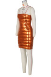 Orange Sexy Solid Patchwork Strapless Pencil Skirt Dresses