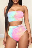Rainbow Color Fashion Sexy Print Basic Swimsuit Three-piece Set