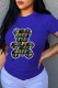 Blue Street Fashion Print Letter O Neck T-Shirts