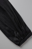 Black Casual Print Hollowed Out Patchwork O Neck Tops