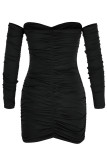 Pink Sexy Solid Patchwork Fold Asymmetrical Off the Shoulder Pencil Skirt Dresses