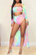 Rainbow Color Fashion Sexy Print Basic Swimsuit Three-piece Set