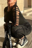 Orange Fashion Sexy Solid Bandage Hollowed Out O Neck Long Sleeve Dresses