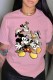 Pink Fashion Street Character Patchwork O Neck T-Shirts