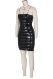 Black Sexy Solid Patchwork Strapless Pencil Skirt Dresses