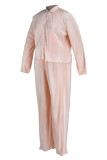Pink Casual Solid Patchwork Buckle Turndown Collar Long Sleeve Two Pieces