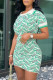Green Casual Street Print Patchwork Turndown Collar Pencil Skirt Dresses