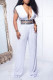 White Sexy Print Patchwork V Neck Sleeveless Two Pieces