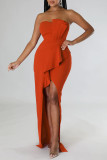 Red Sexy Solid Patchwork Asymmetrical Strapless Evening Dress Dresses