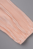 Pink Casual Solid Patchwork Buckle Turndown Collar Long Sleeve Two Pieces