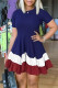 Blue Red Fashion Casual Solid Patchwork O Neck Short Sleeve Dress