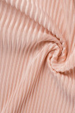 Pink Casual Solid Patchwork Buckle Turndown Collar Long Sleeve Two Pieces