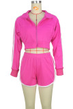 Rose Pink Casual Solid Patchwork Zipper Collar Long Sleeve Two Pieces