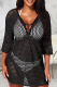 Black Casual Solid See-through Mesh Swimwears Cover Up