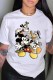 White Fashion Street Character Patchwork O Neck T-Shirts