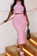 Pink Fashion Casual Solid Patchwork Slit Turtleneck Short Sleeve Two Pieces