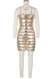 Gold Sexy Solid Patchwork Strapless Pencil Skirt Dresses