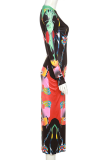 Black Fashion Print Patchwork Mesh O Neck Pencil Skirt Dresses