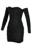 Pink Sexy Solid Patchwork Fold Asymmetrical Off the Shoulder Pencil Skirt Dresses