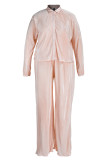 Pink Casual Solid Patchwork Buckle Turndown Collar Long Sleeve Two Pieces