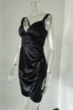 Champagne Fashion Sexy Solid Patchwork Backless V Neck Sling Dress