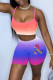 Pink Sexy Gradual Change Letter Print Patchwork Spaghetti Strap Sleeveless Two Pieces