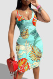 Red Fashion Sexy Print Basic U Neck Vest Dress