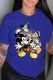 Blue Fashion Street Character Patchwork O Neck T-Shirts