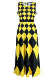 Yellow Fashion Casual Print Patchwork O Neck Sleeveless Dress