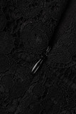 Black Fashion Sexy Solid Patchwork Slit O Neck Evening Dress