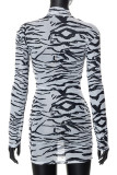 Black White Sexy Print Patchwork Turtleneck Pencil Skirt Dresses