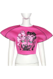 Pink Fashion Print Patchwork O Neck T-Shirts