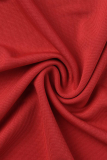 Red Sexy Solid Hollowed Out Half A Turtleneck Pencil Skirt Dresses