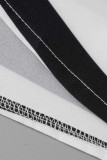 White Casual Street Striped Print Patchwork Mandarin Collar Straight Dresses
