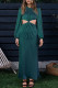 Turquoise Casual Solid Hollowed Out Patchwork O Neck Straight Dresses
