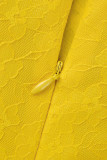 Yellow Fashion Sexy Patchwork Backless Off the Shoulder Evening Dress